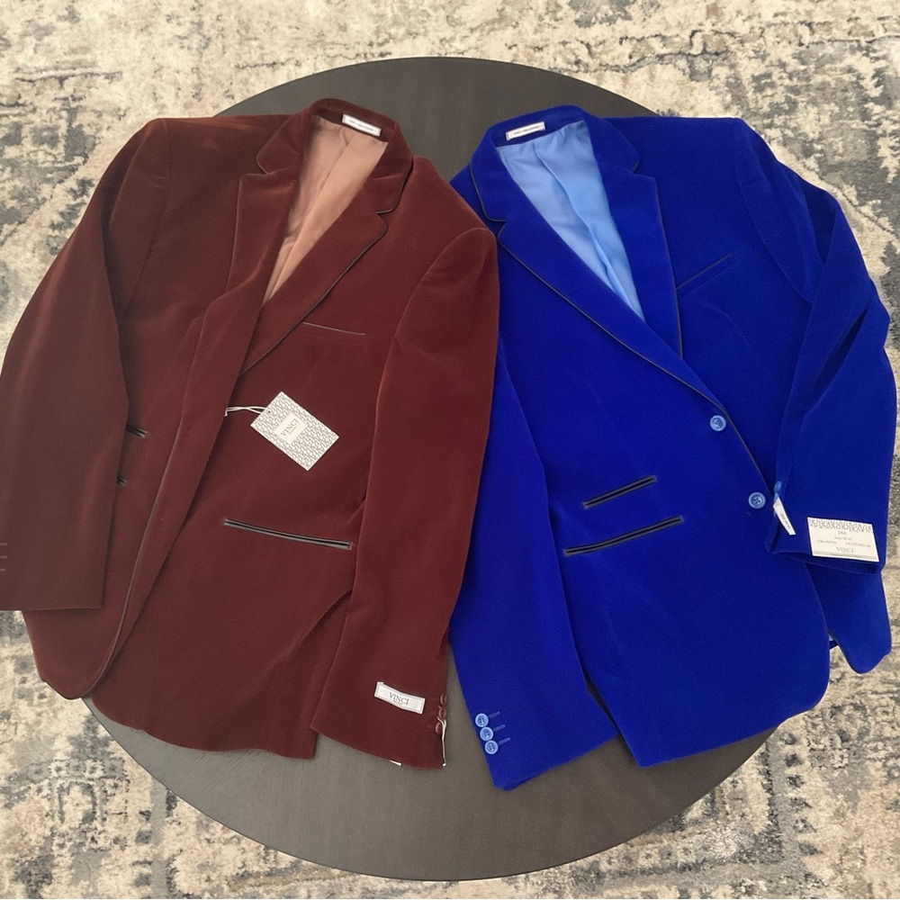 Brown and Blue Sport Coats with Structured Shoulders